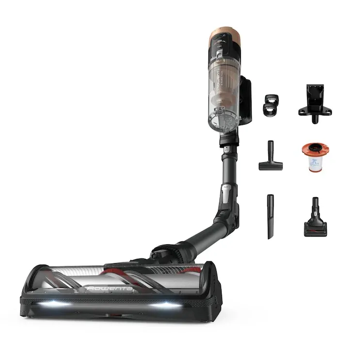 Aspirator vertical Rowenta X-Force Flex 14.80 Animal RH9B74WO, 670W, autonomie 90 minute, filtrare 99.9%, recipient 0.65L, tub flex, iluminare LED, Smart Control Display, functie boost, negru & maro
