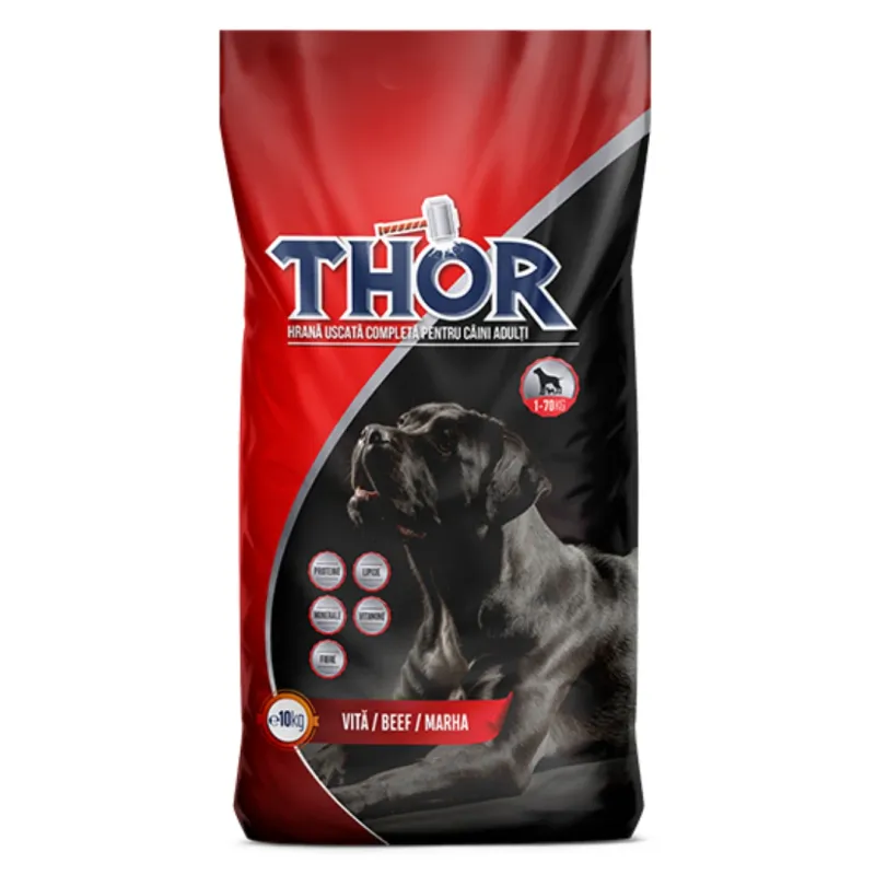 Hrana uscata Thor pentru caini adulti, cu aroma de vita, 10 kg