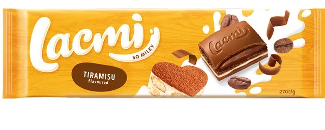Ciocolata cu lapte si umplutura cu aroma de tiramisu Roshen Lacmi, 270 g