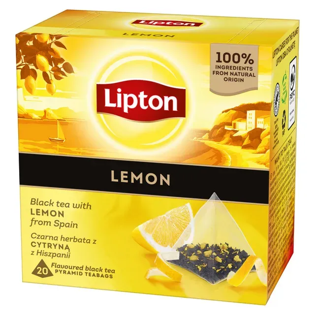 Ceai negru Lipton cu lamaie, 20 plicuri