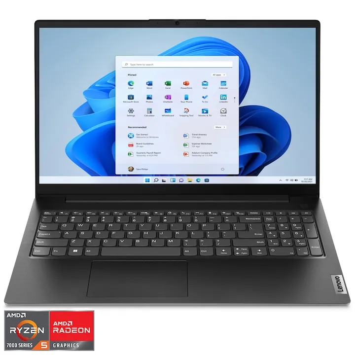 Lenovo V15 G4 AMN cu procesor AMD Ryzen™ 5 7520U pana la 4.3GHz, 15.6" Full HD, 16GB LPDDR5 RAM, 512GB SSD, AMD Radeon™ 610M Graphics, Windows® 11 Pro, Business Black
