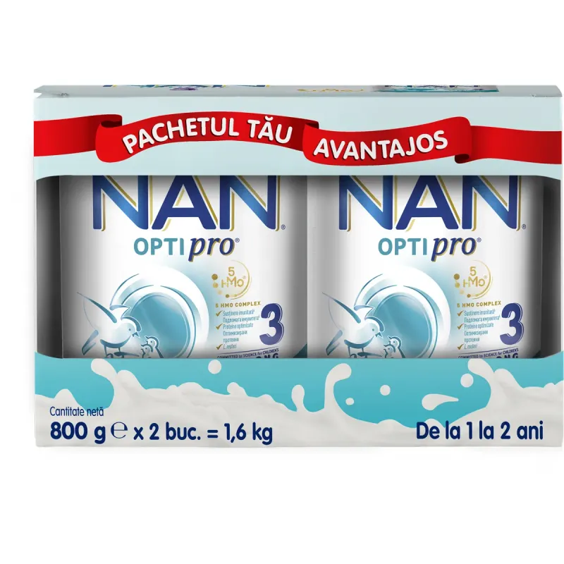 Lapte de crestere Nestle NAN Optipro 3, 1+ ani, 2 x 800g