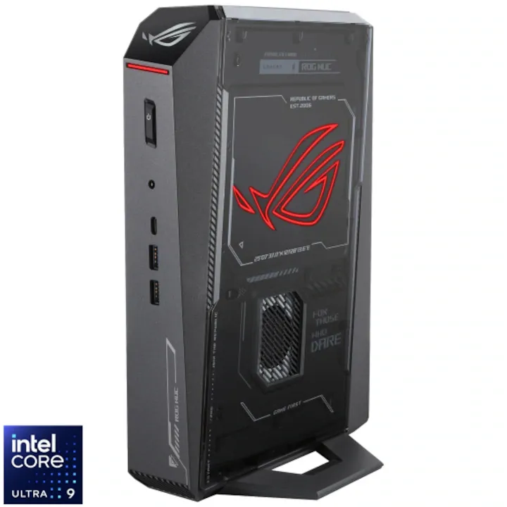 Mini PC Gaming ASUS ROG NUC RNUC15JNK9X389A2 cu procesor Intel® Core™ Ultra 9 275HX pana la 5.4GHz, 32GB, 1TB SSD, NVIDIA RTX 5070 Ti 12GB, Win 11 Home, EU cord, Black