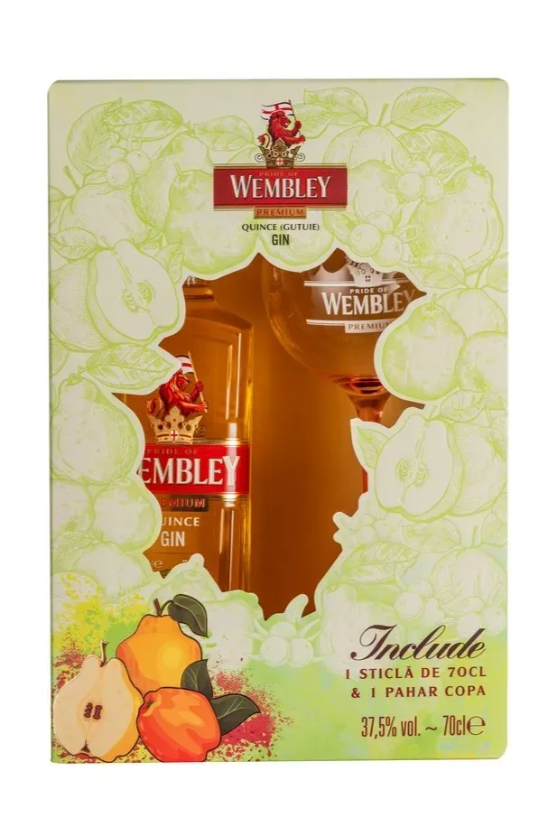 Gin cu aroma de gutuie Wembley Quince, 0.7 l + 1 pahar