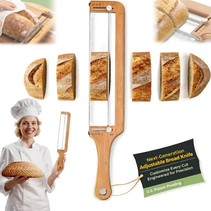 Cutit de paine reglabil Bread Pilot–Feliator de paine imbunatatit pentru paine de casa si paine cu maia, lama zimtata din otel inoxidabil cu ghidaj de precizie pentru grosime, cadou pentru brutari