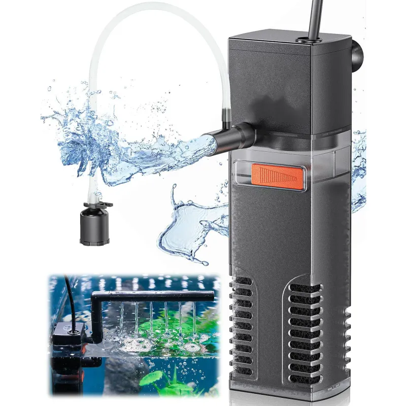 Filtru intern pentru acvariu, asskanaer, Filtru apa acvariu pesti, 8W, 600/h, Potrivit pentru acvariu de 1000 l, Cu ventuza, Debit de apa reglabil, Zgomot redus, Impermeabil, Folosit pentru purificarea si aerarea apei, Plastic, 17*4.8*4 cm, Negru