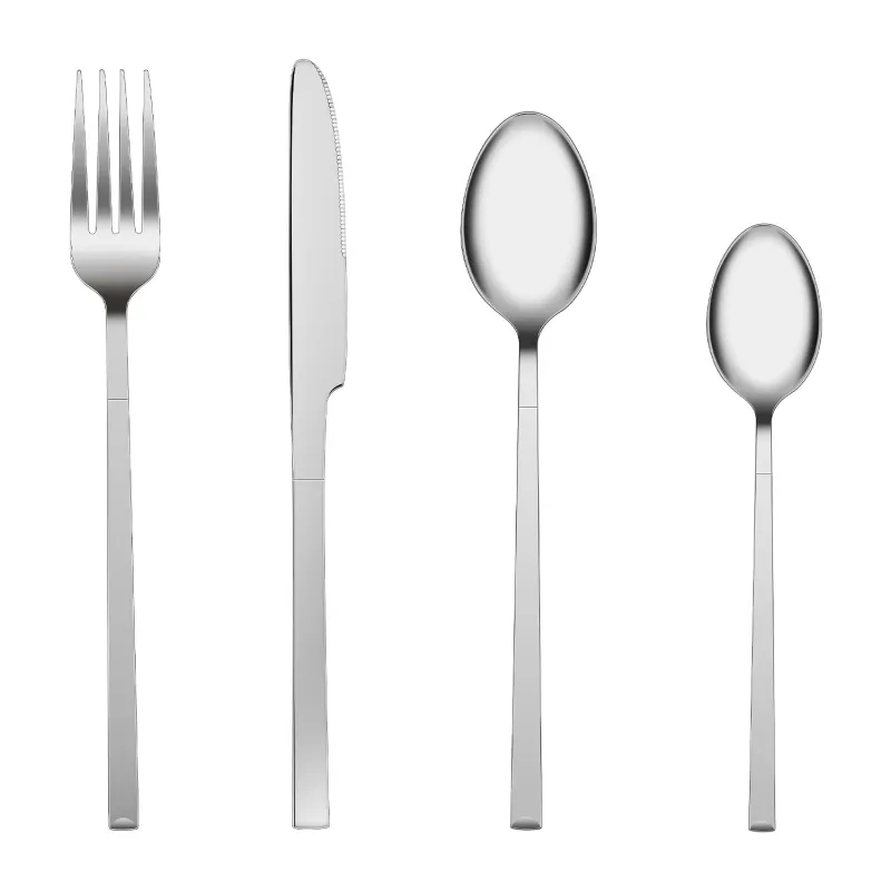 Set de 24 Tacamuri din INOX, WELUVFIT, Q375, 6 x Cutite, 6 x Linguri, 6 x Furculite, 6 x Lingurite, Argintiu