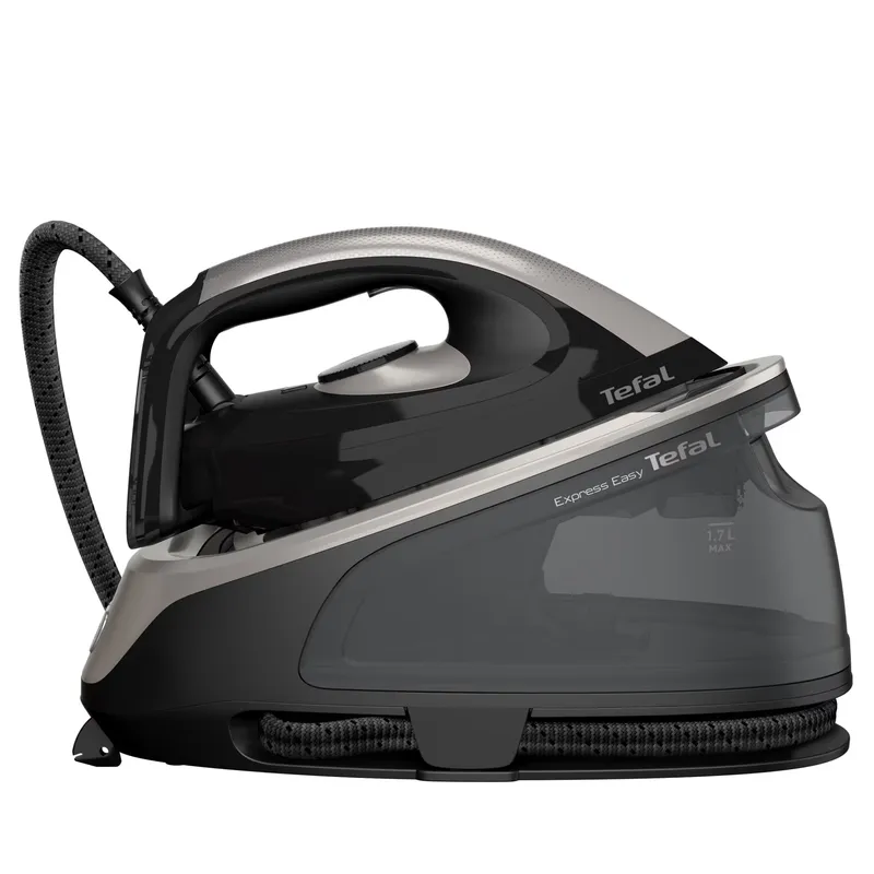 Statie de calcat Tefal Express Protect SV6140E0, 2200W, presiune 6 bari, rezervor 1.7L, functie Auto OFF, talpa Ceramic Xpress Glide, Negru&gri