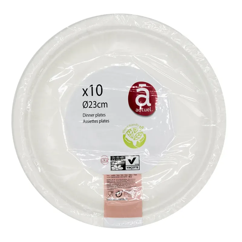 Set farfurii de unica folosinta Actuel Ecofriendly, 10 bucati, 23 cm, alb