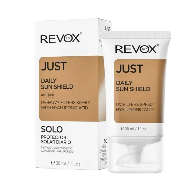 Crema de zi Revox Just Daily Sun Shield Uvb+Uva filters SPF50 + hyaluronic acid, 30 ml