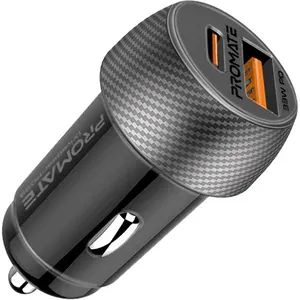 Incarcator auto PROMATE DriveGear-PD33, 1xUSB-C Power Delivery 33W, 1xUSB-A Quick Charge 18W, negru