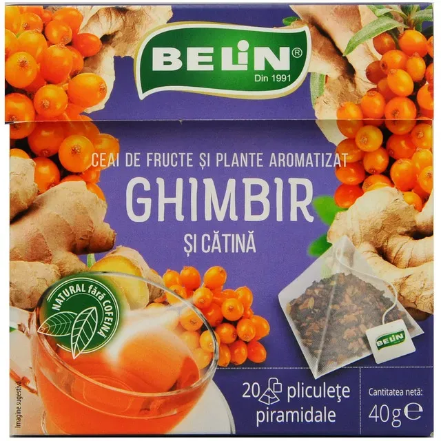Ceai de fructe si plante cu ghimbir si catina Belin, 20 pliculete