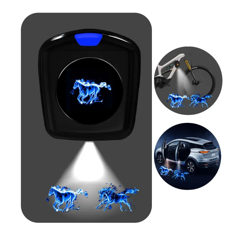 Lumina Proiector LED cu Cal Albastru pentru Masina, Bicicleta & Vehicul Electric - Lumina Draguta cu Design Calul Albastru, Lumina LED pentru Usa, Accesoriu Auto & EV pentru Copii, Lumina Proiector Speciala