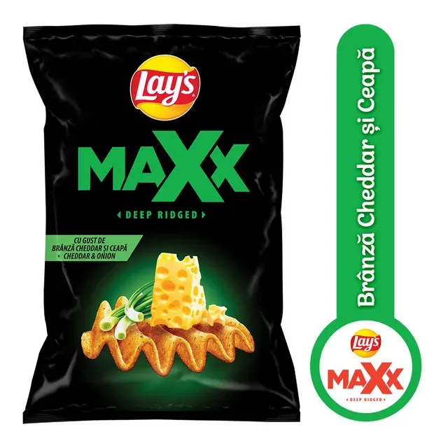 Chipsuri cu branza cheddar si ceapa Lay's Maxx, 115 g