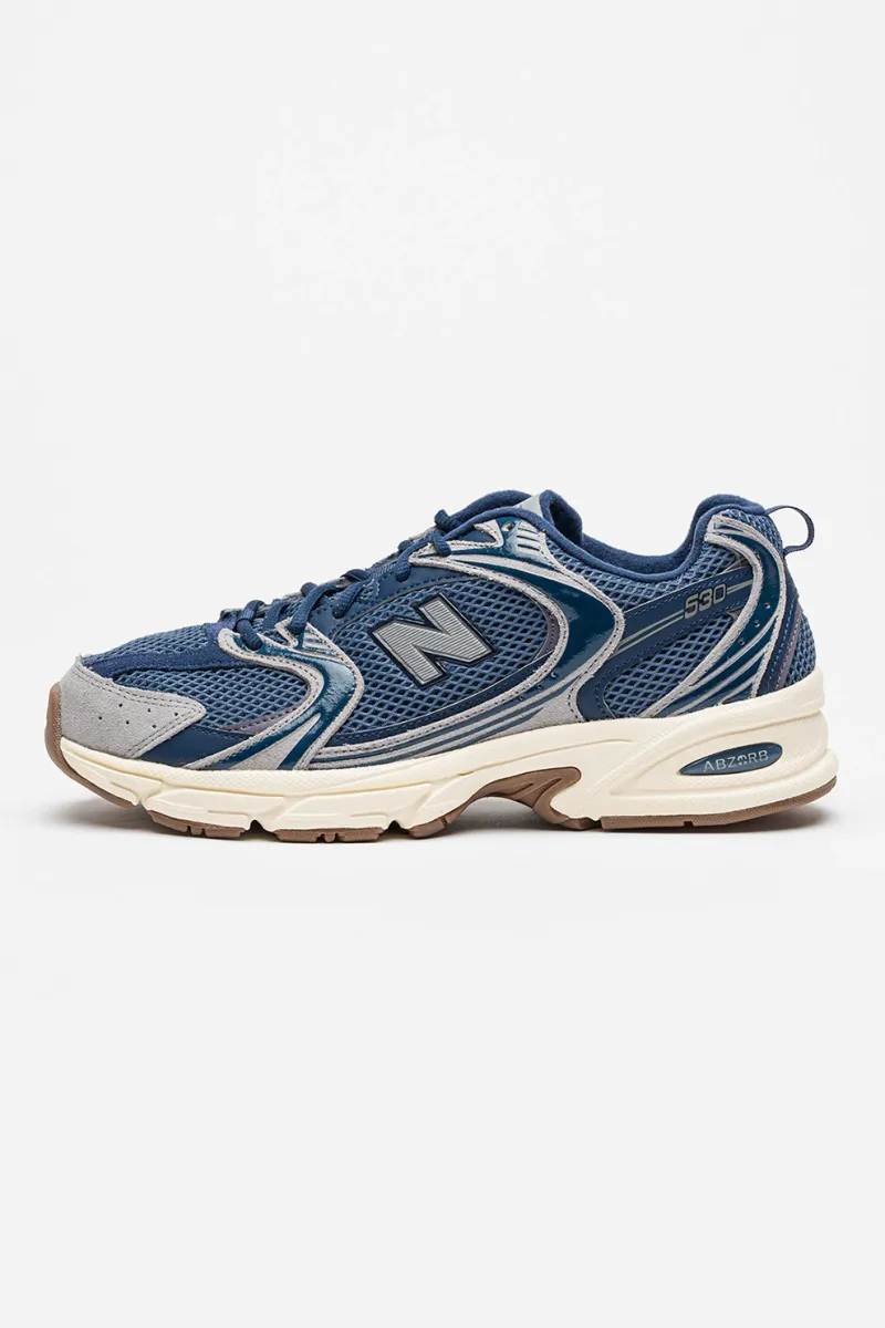 New Balance, Pantofi sport 530 din material textil cu insertii de piele intoarsa, Albastru prafuit