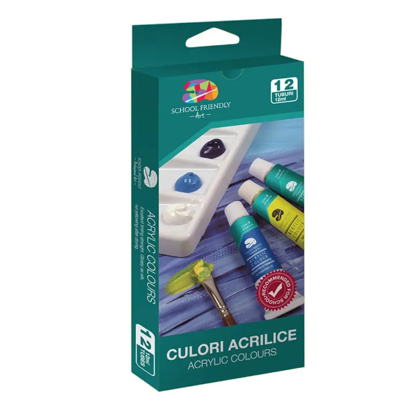 Set de 12 culori acrilice, tub 12 ml