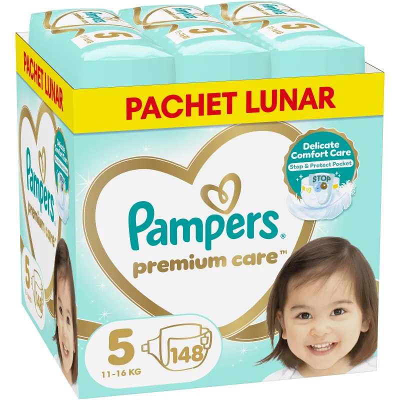Scutece Pampers Premium Care XXL Box, Marimea 5, 11kg-16kg, 148 buc