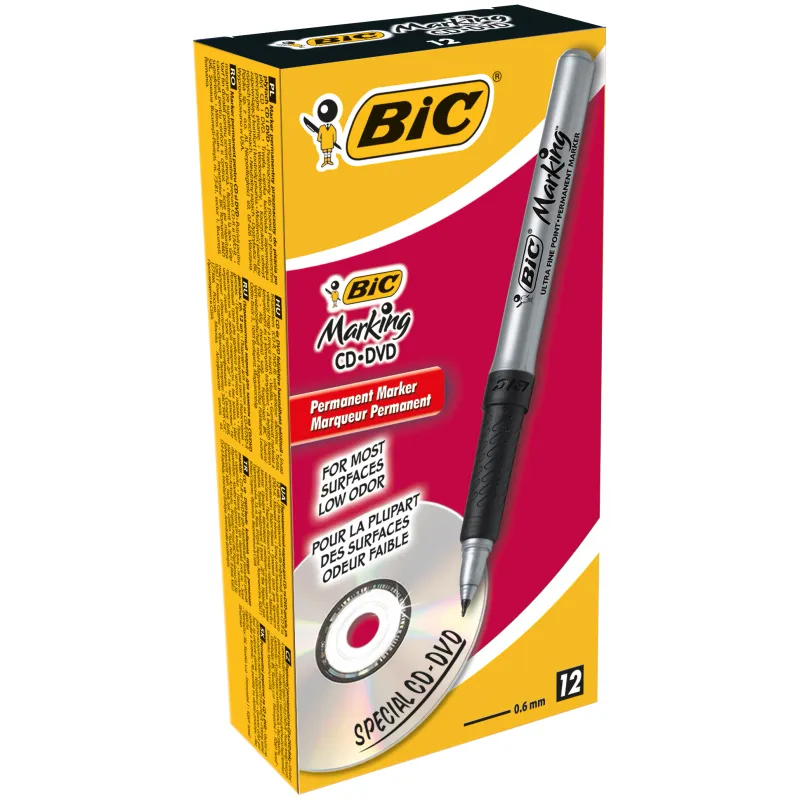 Marker Bic Grip Fine CD/DVD, Negru, 12 buc/cutie