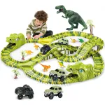 Set Pista de Curse Masini DinoTrack™ 240 Sine de Tren Flexibile, 7 Dinozauri, 1 Masina, Palmieri, 2 Capete Dinozauri, STEM, Off-Road, Green
