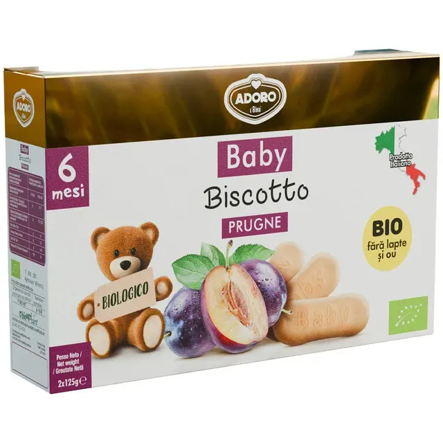 Biscuiti bio cu pruna si cereale Adoro, de la 6 luni, 2 x 125 g