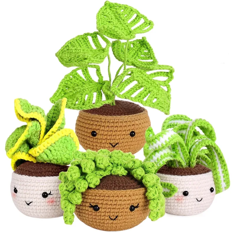 Set de crosetat pentru incepatori, Lecheng®, cu video pas cu pas, planta in ghiveci, Multicolor