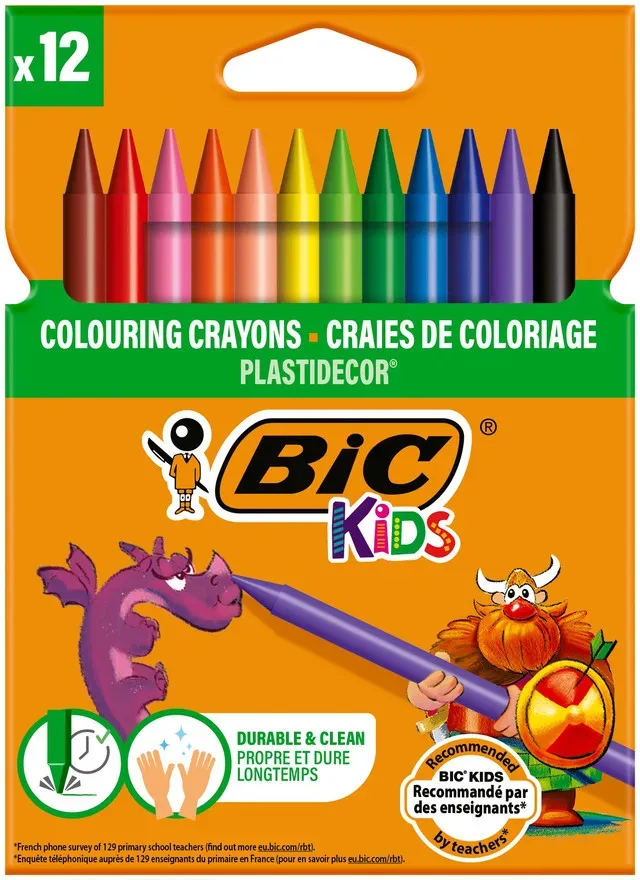 Set creioane cerate plastifiate Bic Plastidecor pachet cu 12 bucati