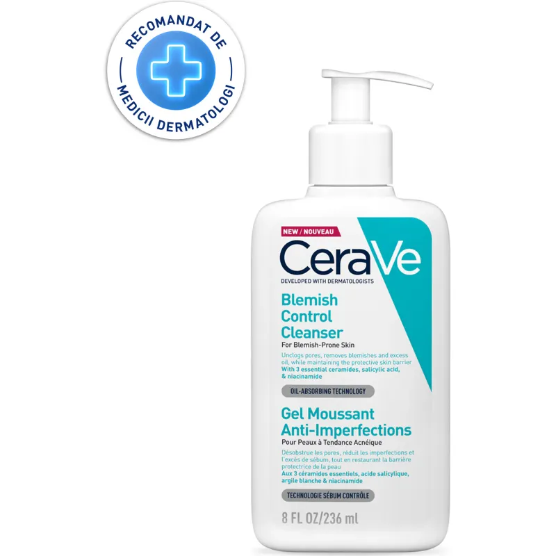 Gel de curatare spumant CeraVe anti-imperfectiuni cu acid salicilic pentru ten gras cu tendinta acneica, 236ml