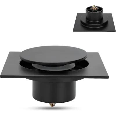 Supapa anti-miros patrata din otel inoxidabil pentru baie 10x10cm potrivita pentru diametrul tevii de 50 mm / 75 mm, dop de chiuveta cu functie Up, scurgere de dus rezistenta la miros pentru balconul bucatarie