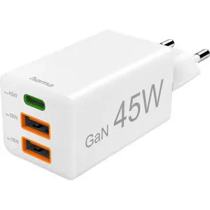 Incarcator retea HAMA 201995, 1x USB-C, 2x USB-A, Power Delivery (PD), Quick Charge 3.0, GaN, 45W, alb