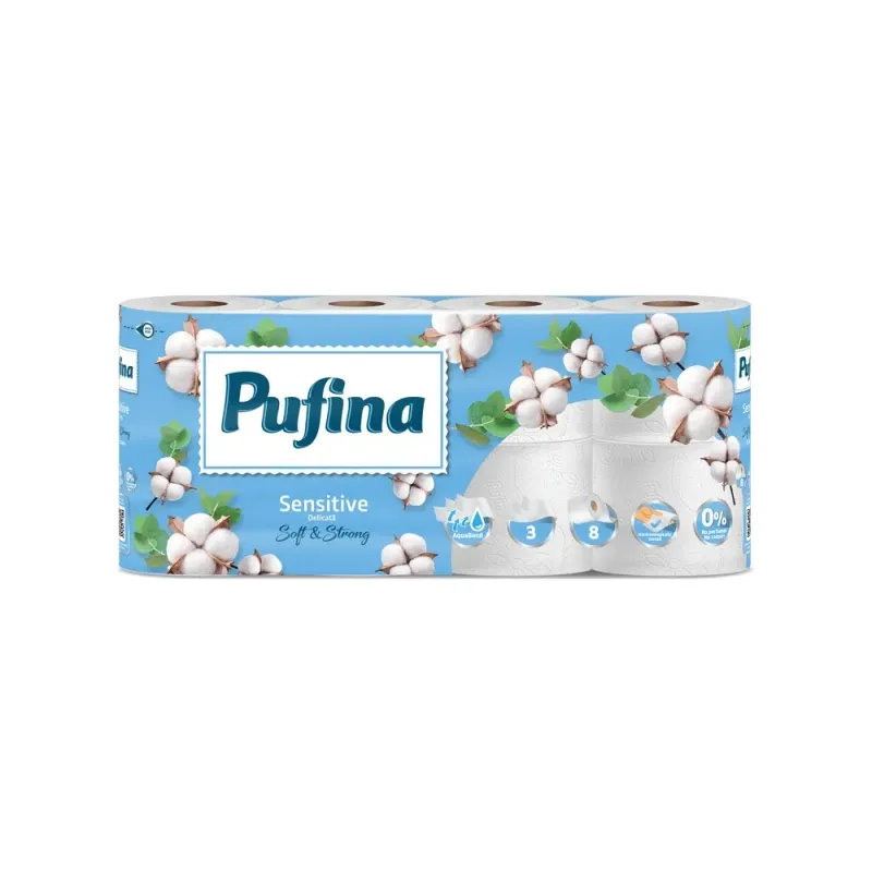 Hartie igienica Pufina Lux Sensitive, 3 straturi, 8 role