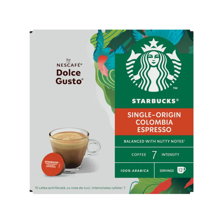Cafea capsule, Starbucks Single-Origin Colombia Espresso, compatibile Dolce Gusto, prajire medie, 12 buc, 66 g