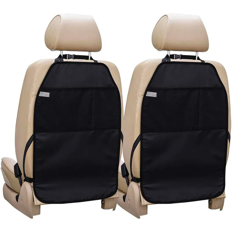 Set 2 Huse Protectie Elindor® Universale, Husa pentru Protectie Spate Scaune Auto, Ofera Protectie Pentru Bancheta Fata, Impotriva Noroiului si Zgarieturilor, Buzunare Depozitare, Accesorii Masina Huse Interior, 68.6 cm, Negru