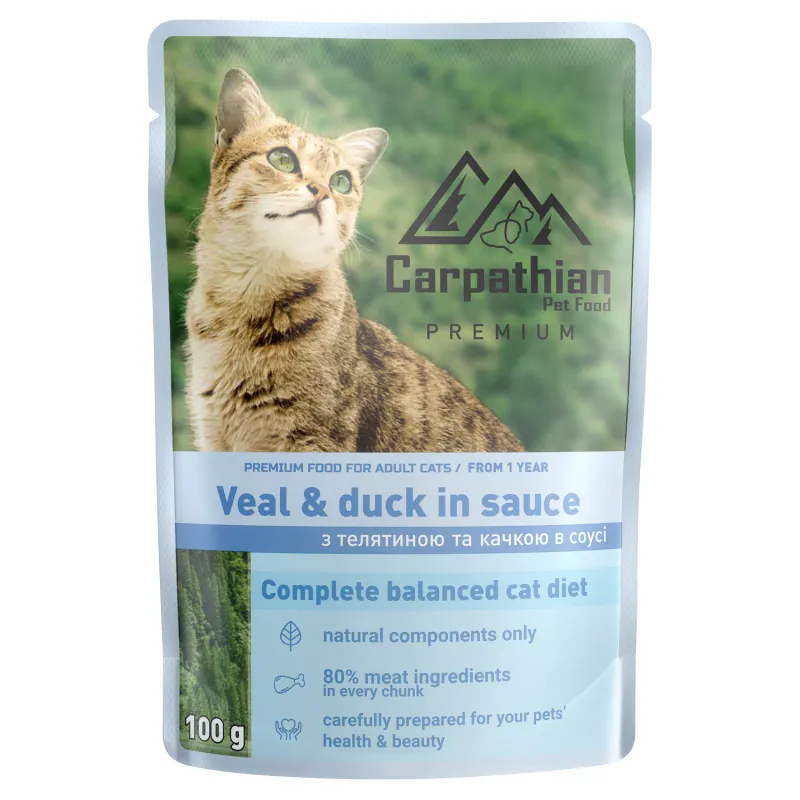 Hrana umeda pentru pisici, Carpathian, Vitel si Rata, 100 gr