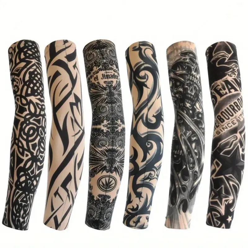 Set 6 maneci tatuaje, MzcrJosv®, Imita un tatuaj real 100%, cu protectie solara pentru brate, marime universala, unisex, Pentru sport in aer liber Ciclism Ciclism Echitatie Pescuit Alergare Conducere Escaladare, Multicolor