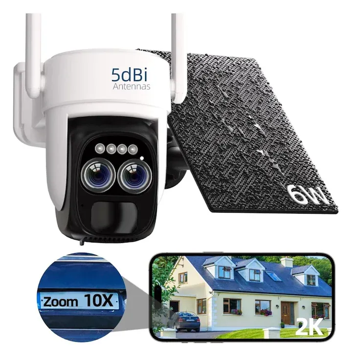 Camera de supraveghere Xenomo® X-SAFE, Panou Solar 6W, Night Vision Color, Comunicare Bidirectionala, Functie Rotire, Detectare Miscare, Rezistenta la apa, Culoare Alb