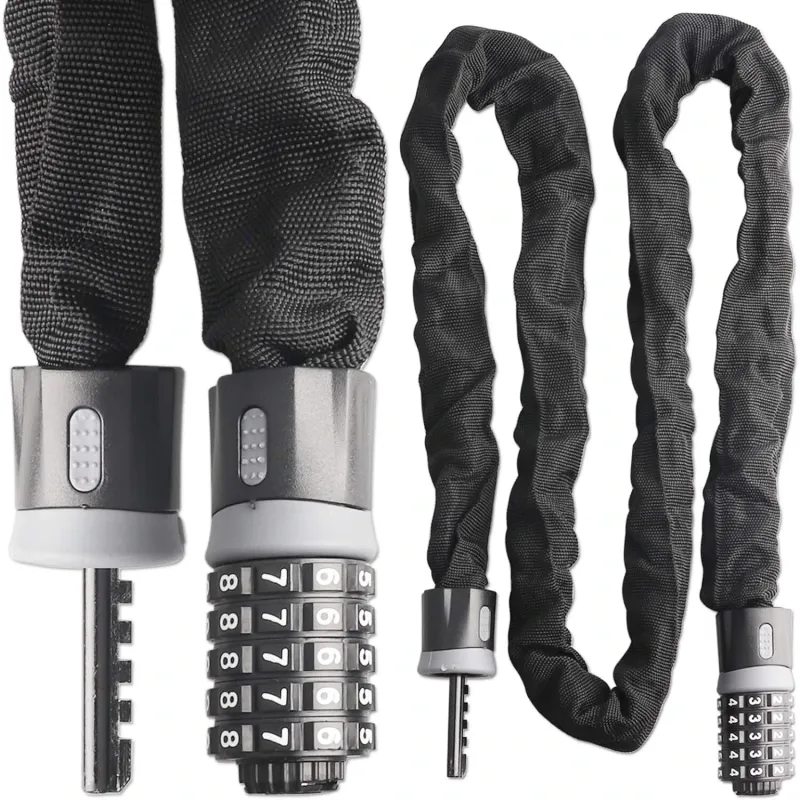 Antifurt Bicicleta, Impermeabil si rezistent la rugina, blocare prin cifru 5 trepte si suport de atasare pentru trotineta electrica, bicicleta, scuter, usa, Negru, Diametru 12mm, Lungime 1.2m