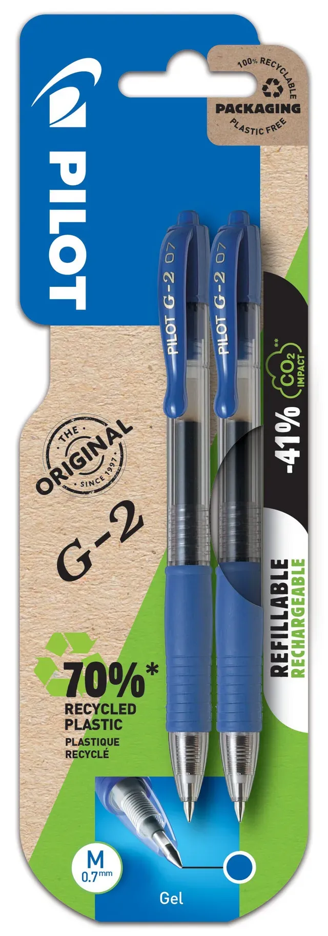 Pix cu gel G2 albastru Pilot, 0.7 mm, 2 bucati