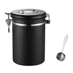 Recipient de cafea, capacitate 1,8 litri, etans, sistem de setare a datei, cu lingura, supapa de evacuare, retinere aromei, otel inoxidabil, negru