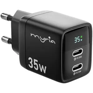 Incarcator retea MYRIA MY9096, 2x USB-C, Power Delivery (PD) 35W, negru