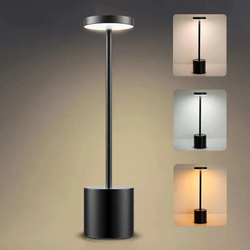Lampa de masa LED metalica, control tactil, 3 tipuri de iluminare, negru
