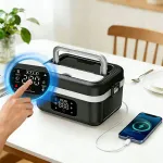 Cutie de Pranz Electrica, MOSMAOO®, l L, Baterie integrata 8000mAh, Putere 60W, Incarca-ti telefonulControl tactil, Programare timp, Reglabil temperatura, Afisaj LED, Autonomie de 70 de minute, Pentru calatorii la picnic la birou, Negru
