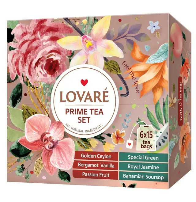 Colectie de ceai asortat Lovare Prime Tea Set, 90 pliculete, 157.5 g