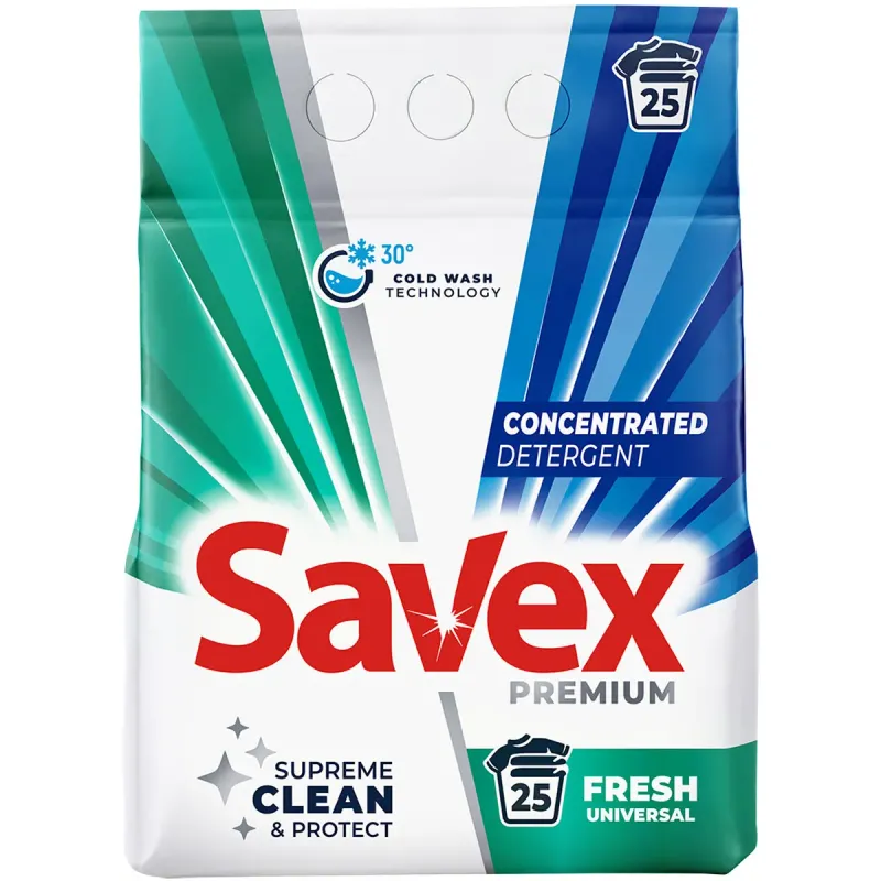 Detergent pudra Savex Premium Fresh, 25 spalari, 2 kg