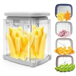 Feliator manual Leccik 4 in 1, taietor de cartofi, feliator de ceapa, tocator de alimente, feliator de mere, plastic