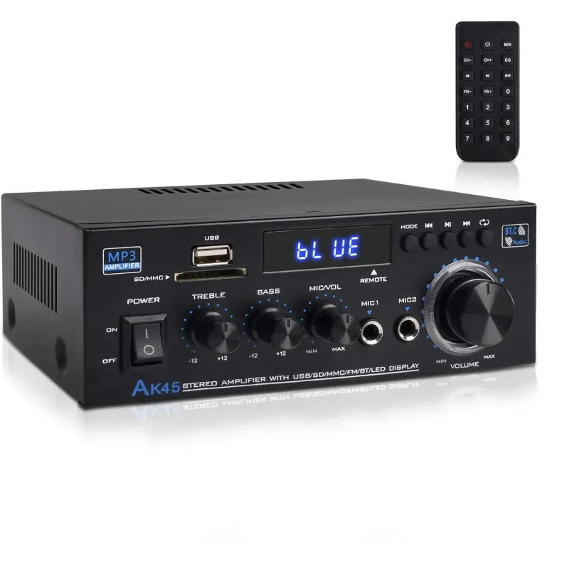 Amplificator digital, GOSTOCK®, Bluetooth5.0/USB/SD, tip Statie, 2x40W, 2x300W, intrari USB-SD, doua intrari microfon, MP3, FM, Telecomanda, Negru Darth Vader