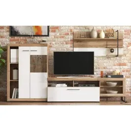 Biblioteca living Caen, stejar flagstaff + alb, 263 cm, 3C