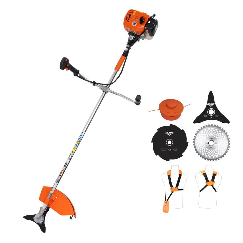 Motocoasa de tuns gazon/iarba pe benzina Ruris DAC 310, putere 2.5 CP, motor Tez, 2 timpi, diametru taiere 20 cm, contine: bobina fir + disc 3 lame