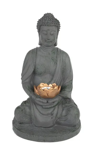Decoratiune Buddha cu lumina solara Garden Star, din polirasina, H27 cm