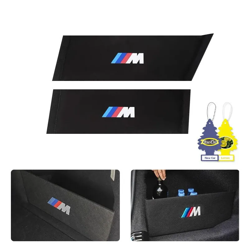 Set organizator portbagaj BMW - Pereche stanga si dreapta, Compatibil cu: Seria 3 F30/F31 (2013–2019), Panouri din material textil dur, Instalare nedistructiva (Velcro) + Include 2 carduri de parfum