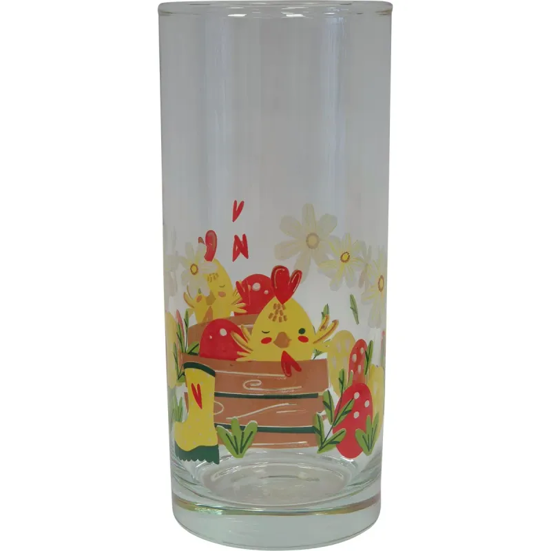Set pahare Uniglass Classico, 6 bucati, sticla, 270 ml, decor Spring Chickens
